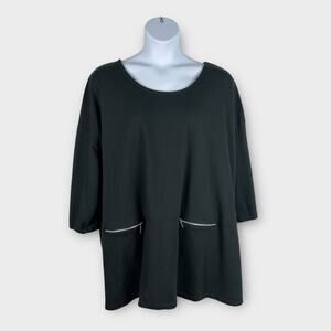 Woman Within Black Zipper Pocket Tunic Top Blouse 5X Minimalist Lagenlook Career